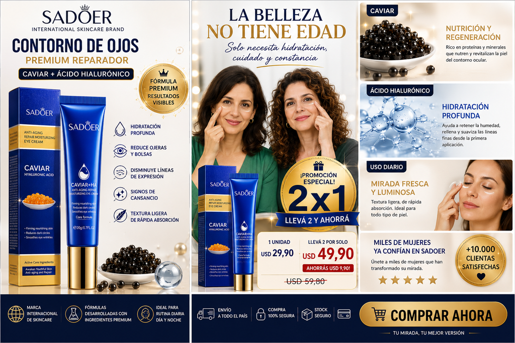 Crema Contorno de Ojos SADOER con Caviar y Ácido Hialurónico 20g