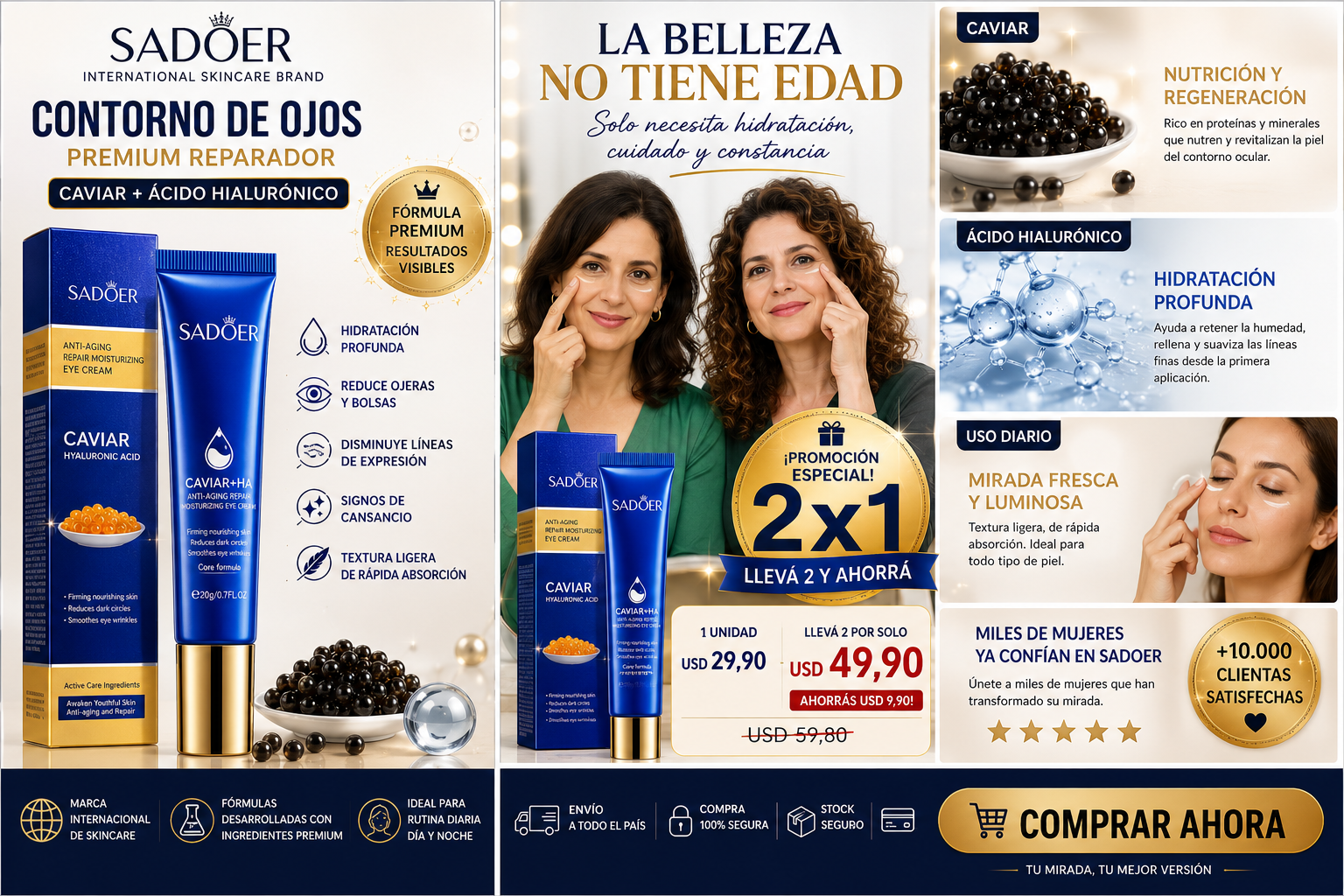 Crema Contorno de Ojos SADOER con Caviar y Ácido Hialurónico 20g