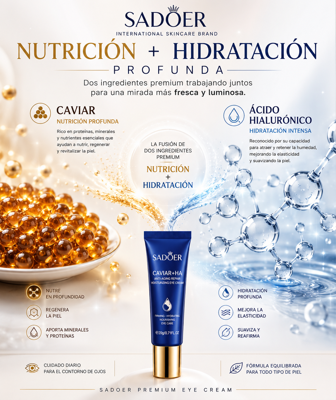 Crema Contorno de Ojos SADOER con Caviar y Ácido Hialurónico 20g