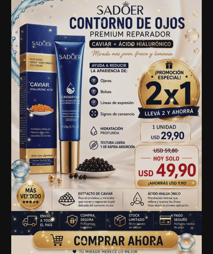 Crema Contorno de Ojos SADOER con Caviar y Ácido Hialurónico 20g